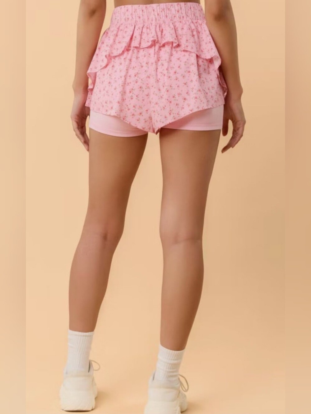Blogilates Pink Floral Ruffle Shorts - Picture 2 of 6